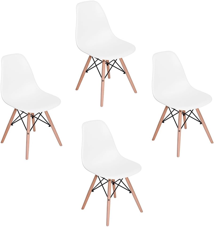 ELERANBE Side 18" Height Armless Accent Chairs with Eiffel Natural Beech Wood Base Legs for Dining Waiting Room Bedroom Kitchen, Set of 4, White
