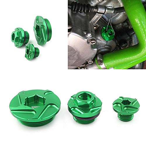 Three T Green 3PCS Motorbike Dirt Bikes Aluminum Engine Timing Oil Filter Plugs Bolts Fit for Kawasaki KX250F KX450F 2011-2018, KLX450R 2008-2015 - Thumbnail 4