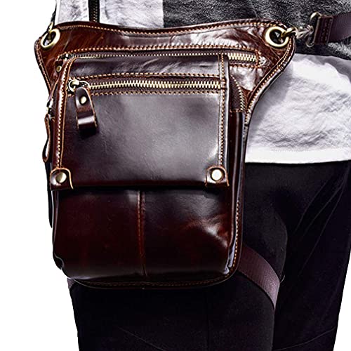 Leather Waist Pack Drop Leg Bag for Men Women Belt Bumbag Multi-Purpose Motorcycle Bike Outdoor Sports Tactical Cycling Riding Hiking Camping Sling Crossbody Daypack Coffee - Thumbnail 2