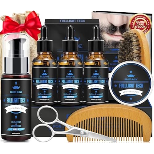 Beard Kit for Men with 3 Beard Oil Scents & Vanilla Beard Wash & Balm Set