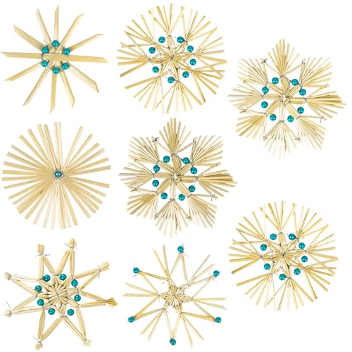18 Stück Christbaumschmuck Strohsterne mit Perlen...