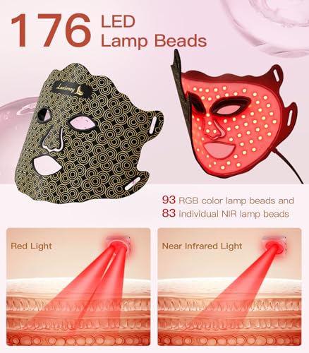 Red-Light-Therapy-for-Face-7-Colors-Light-Face-Mask-Wireless-Near-infrared-Light-850nm-and-Red-Light-630nm-Portable-Rechargeable-and-Soft-Design-for-Home-177-LED-Beads-Black