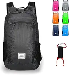 Mochila de caminhada, ultraleve de 20 L, impermeável, dobrável, esportiva, leve, impermeável, adequada para piquenique e acampamento ao ar livre, Cor Preto