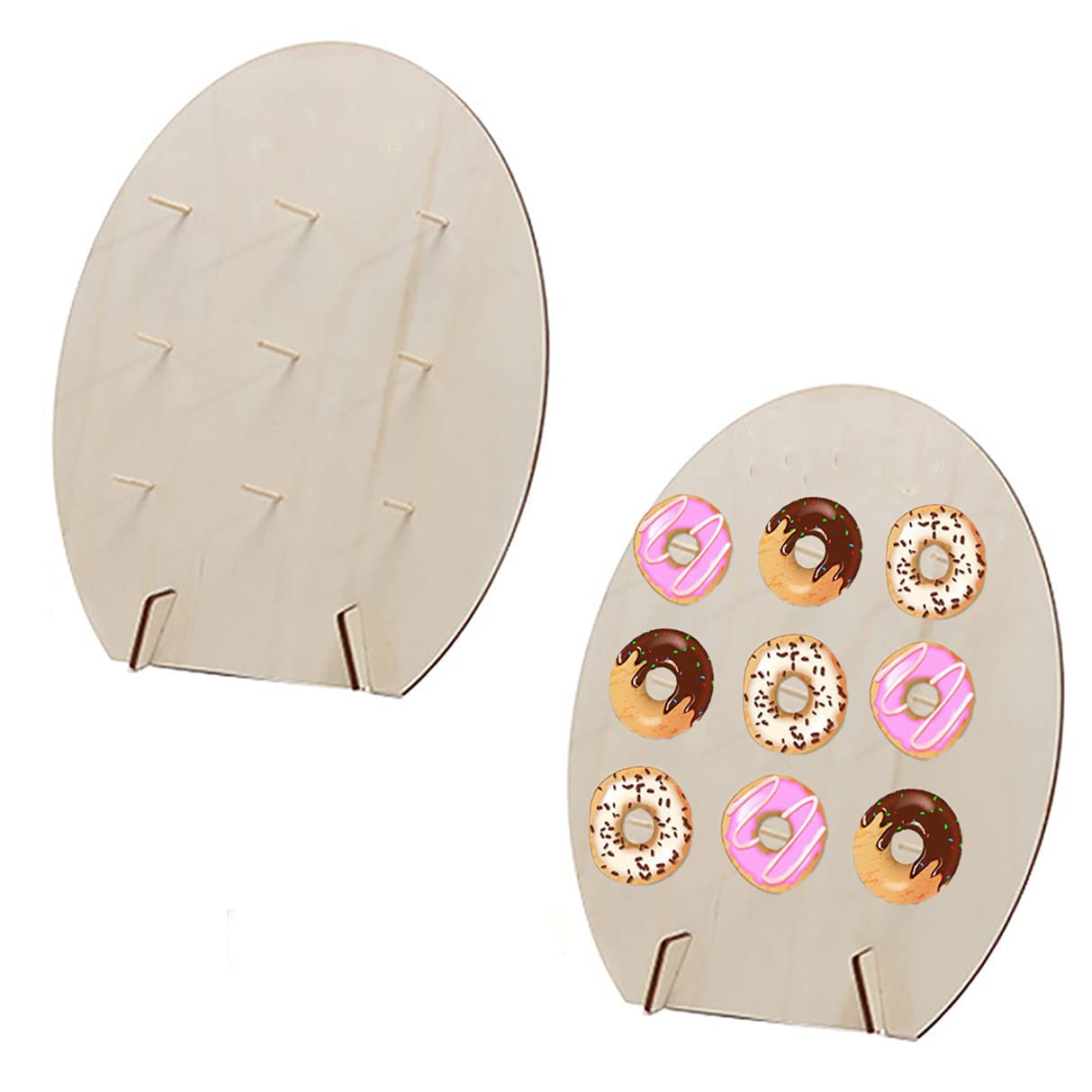 KASTWAVE 2 Pcs Wooden Donut Wall Display Stand Fits 9 Doughnuts Stand for Party, Wedding, Event, Brunch and Birthday
