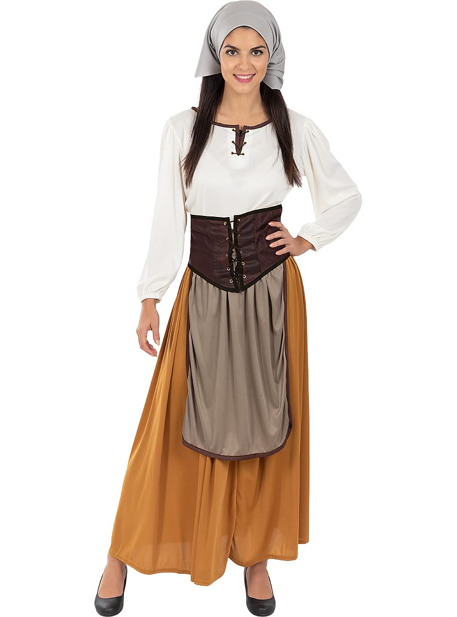 Funidelia | Disfraz de campesina medieval para mujer Edad Media, Campesino - Disfraz para adultos y divertidos accesorios para Fiestas, Carnaval y Halloween - Marrón