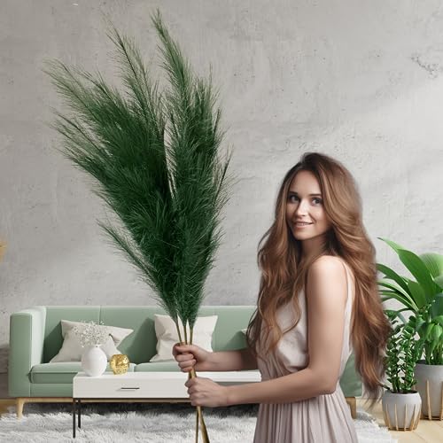 Large Green Pampas Grass Artificial for Sage Green Living Room Accessories Tall Artifificial Plants Indoor for Tall Floor Vase 3 x Stems Teal Feathers Teal Bedroom Accessories - Image 4