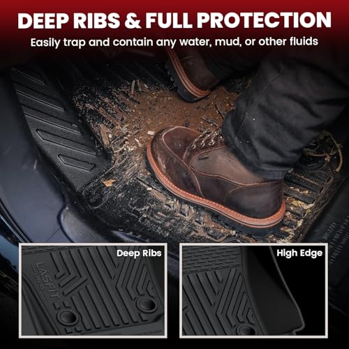 Image of LASFIT Floor Mats for Toyota Tacoma 2024-2026 Double Cab Gas Manual Tran Only (Not Fit Hybrid & Xtra Cab & Auto Trans) All Weather TPE Floor Liners for Custom Fit Tacoma Front&Rear 2 Row Mats
