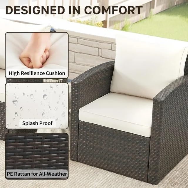 5 Piece Wicker Patio Conversation Set All Weather PE Rattan Sectional Sofa Set with Storage Coffee Table for Outdoor Furniture Garden Backyard