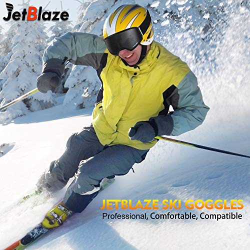 JetBlaze Ski Goggles, Dual Layers Lens Anti-Fog UV Protection Spherical Snowboard Goggles for Men Women Youth Adult (Black)