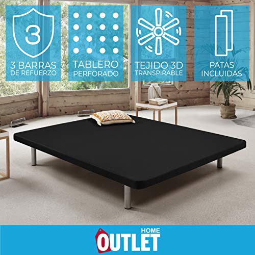 Komfortland Base tapizada 3D One Medida 135x190 cm Color Negro (Patas 25 cm - Normales de Regalo)