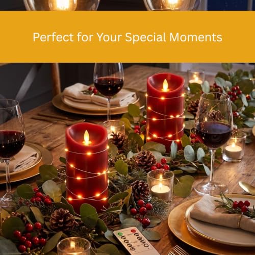 Image of LTETTES Paraffin Wax Real Wax Flameless Electric Candles with Flickering Faux Wick Battery Powered with Multifunctional Remote Controller, Birthday|Gifting| Restaurants - RED - Set of 2 (H6 xD3, LED)