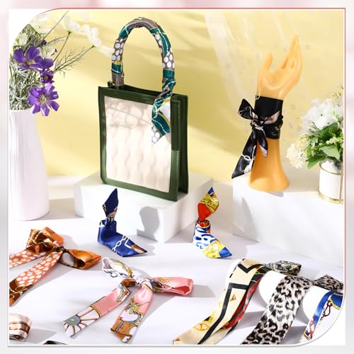 Handepo 12 Pcs Women Handbag Head Scarf Hair Purse Scarf Handle Ribbon Satin Head Neckerchief Silk Headband Charm for Gifts4