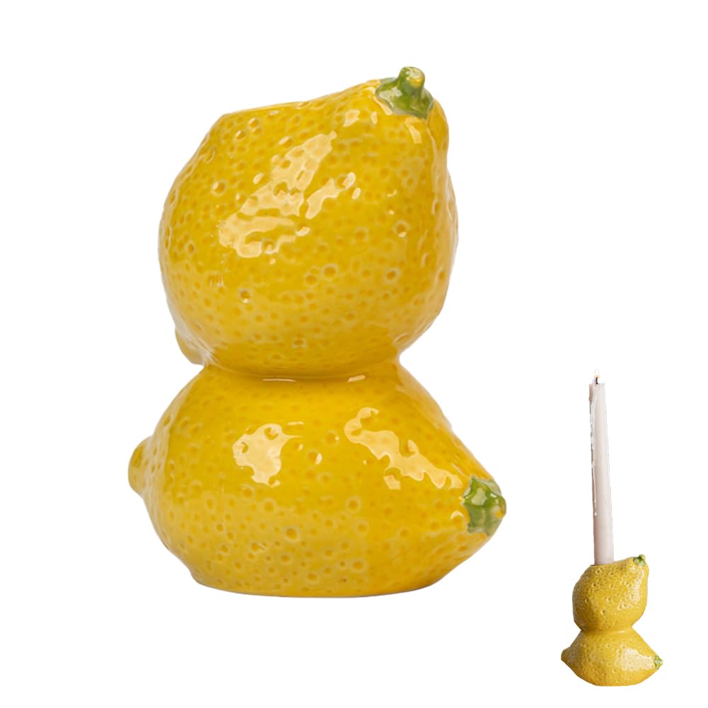 Yangshine Yellow Lemon Shaped Candlestick Holder Decorative 3D Fruit Design Ceramic Candle Holder For Candlesticks & Tealights, Christmas Desk Decoration,