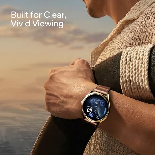 Image of boAt Ultima Aeris 1.43 inch AMOLED Display, 1000 nits Brightness, Ultra Slim 8mm Metal Build, IP68, Auto HR & SpO2 Monitoring, Sleep & Stress Tracking, Stylish Smartwatch for Men & Women(Tan Brown)
