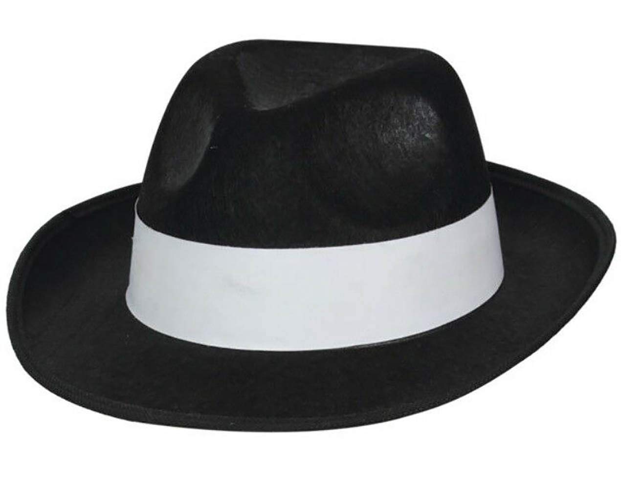 Golden Beads MEN GANGSTER HAT TIE BRACES SET FELT TRILBY AL CAPONE 1920's FANCY DRESS (White, Black Hat)