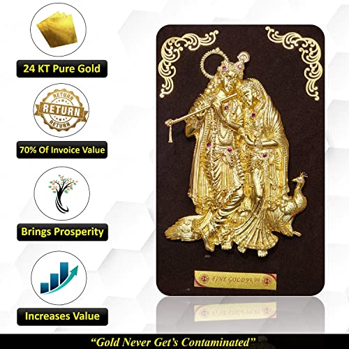 Image of Pk & Pk Jewellers Lord Radha Krishna with Peacock Oblong Photo Frame | 24KT Pure Gold | Elite Collection | Medium-Large Size (For Premium Gift, Temple, Home Decor, Wall Decoration)