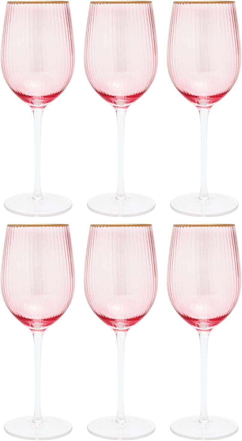 Vikko Décor Wine Glasses, Set of 6 Peach Blown Glass with