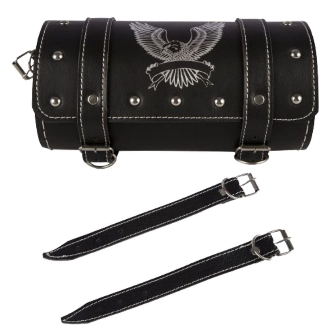 Sponsored Ad - Bike Back Carrier | Saddle Bag for Bikes | Faux Leather Side Bag for Motorcycle | Hawk Print Bullet Bag | Black | for Royal Enfield