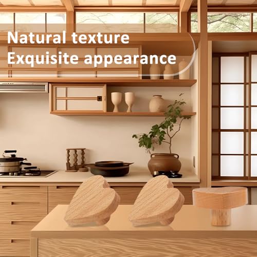 quiodok 6 Stück Möbelknöpfe Holz Herz Schrankknauf Holzgriffe für Schränke Schrankknöpfe Holz mit Schrauben für Dekoration, Möbelknopf für Schubladen, Schrank, Kommode