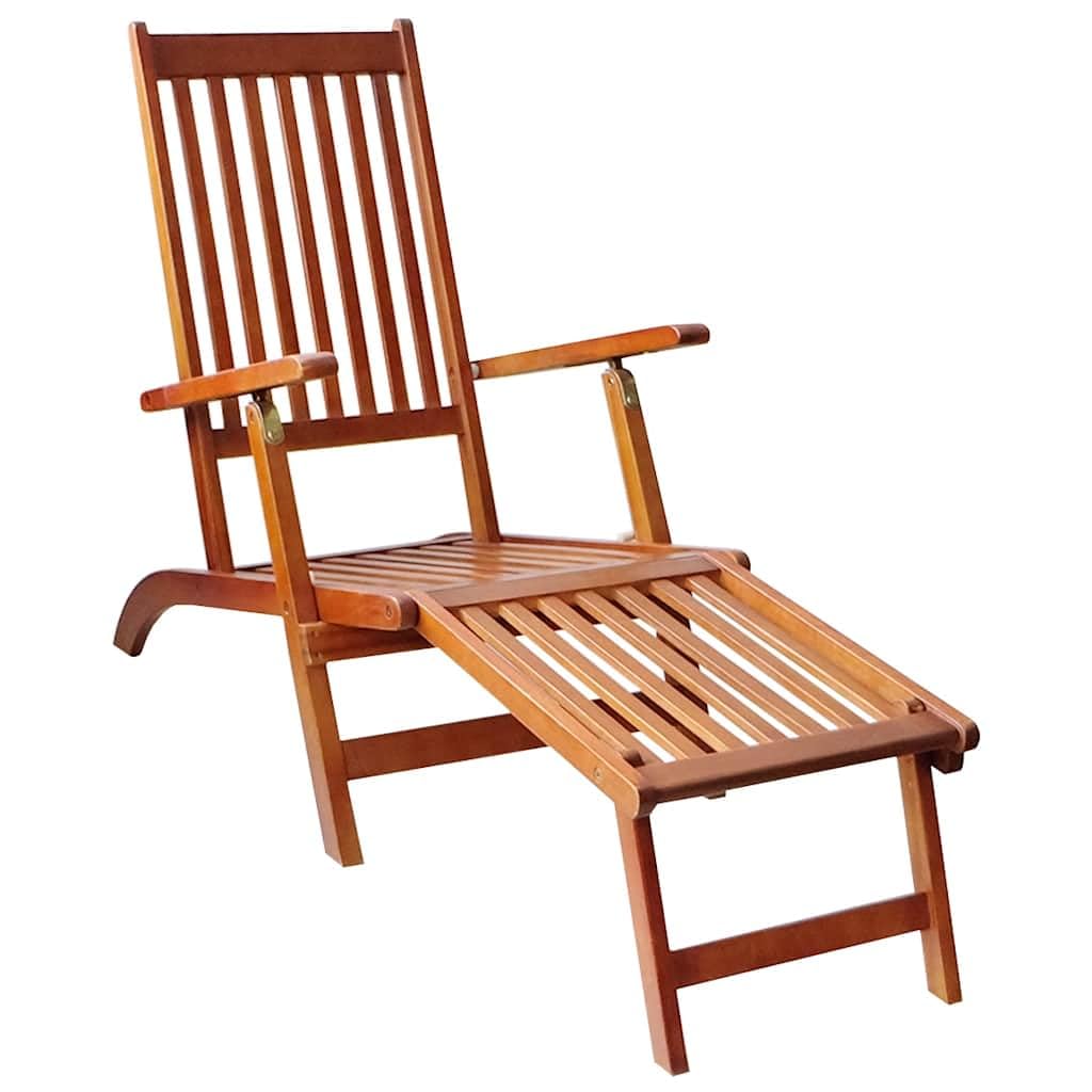 Tumbona de madera Acacia con reposapiés y cojín, tumbona plegable de 3 posiciones, tumbona de madera resistente a la intemperie para terraza y jardín, soporta hasta 110 kg