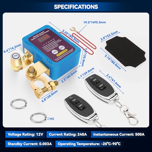 Image of Kill Switch Avutrel 12V 240A Remote Control with LED Voltage Display | Battery Disconnect Switch for Car, RV, Marine, Remote Kill Switch, Smart Battery Switch, Digital Voltage Monitor, Auto Off