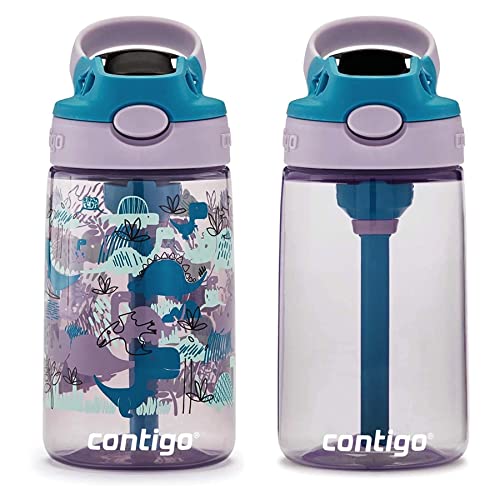 Image of Contigo Kids Straw Water Bottle with AUTOSPOUT Lid, 14oz., 2 Pack, Eggplant & Dinos