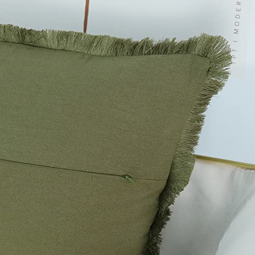 Jojusis Pack Of 2 Decorative Natural Linen Pillow Cover With Tassel Trim Farmhouse Boho Fringed Square Cushion Case For Sofa Couch 18 X 18 Inch Green #TOP4