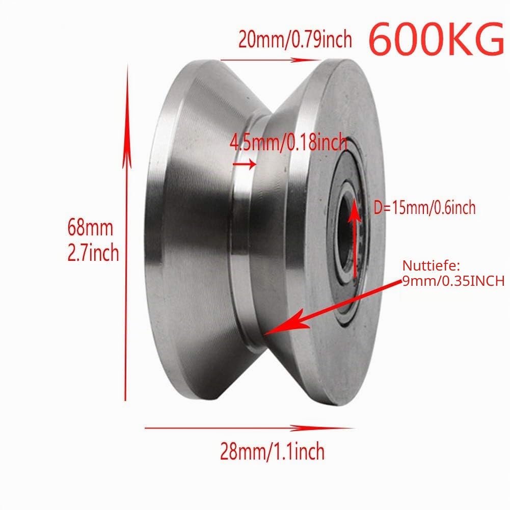 Schwerlast-Türrad, 6,9 cm, 304 Edelstahl, Schiebetorrollenlager, V-Nut-Führung, Riemenscheibe, Schienenschiene, starre Lenkrolle zum Heben von Schwingschiebetor