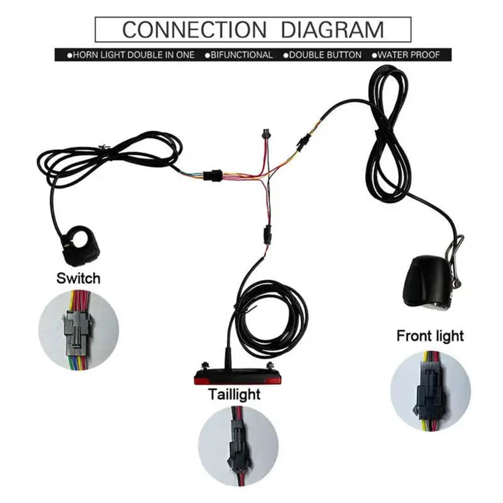 12V A 72V Bici Elettrica Set Luci Anteriori E Posteriori Kit Interruttore Fari E Luci Poste con 4 Perline Lampada A LED