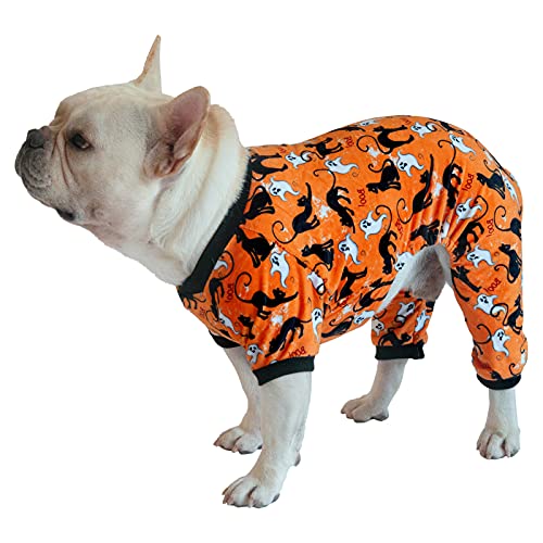 Image of CuteBone Soft & Stretchy Halloween Dog Pajamas - Cozy Pet Jammies Breathable Jumpsuit for Small Dogs - All-Season Comfy Outfit Easy-On Pullover Design - Keeps Pets Warm & Comfortable P173M