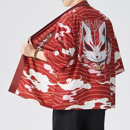 Image of PRIJOUHE Men's Japanese Kimono Cardigan Jackets Casual Long Sleeve Open Front Coat Lightweight Yukata Outwear
