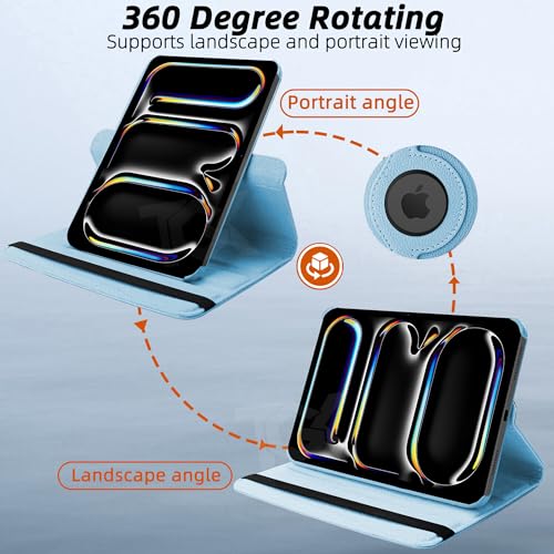 Image of TGK Rotating Case for iPad Pro 11 Inch M5 2025 /M4 2024 Model A3357 /A3358 /A3359 /A2836 /A2837 /A3006, Cover for 6th /5th Gen iPad Pro 11 inch Sky Blue