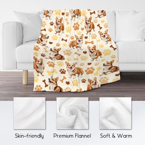 Corgi Blanket with Girls Boys, 40x50 Inches Blanket with Dogs on it, Cozy Soft Throw Gifts for Dog Lovers, Cute Flannel Throw Blankets for Couch Sofa