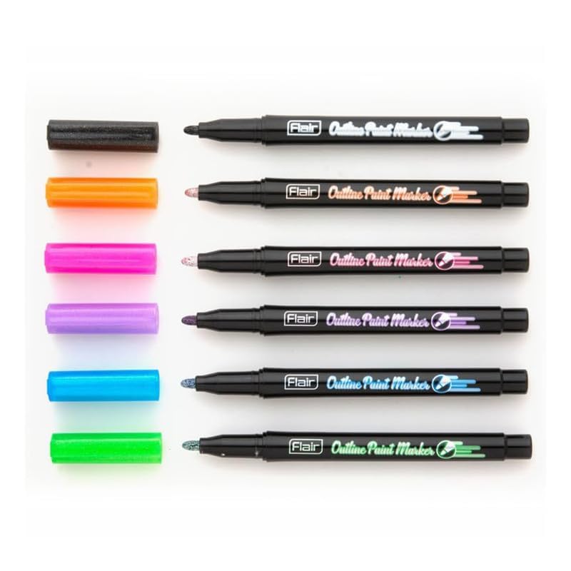 Image of FLAIR Creative Series 10 Vibrant Colourful Shades Hotline Fineliner & 6 Bright Colour Otline Pen Art Combo Pack | Ideal For Mandala, Doodling, Journal, Colouring, Painting, Multicolor