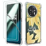 Osophter for Oneplus 11 Case,Oneplus 11 5G Case Women Girls Flower Floral with 2pcs Screen Protector Shock-Absorption Flexible TPU Rubber Phone Cover for Oneplus 11 5G(Big Sun Flower)