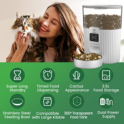 Papifeed Cordless Automatic Cat Feeders: Programmable Feeding Schedule & Portion Control, Dry Food Dispenser With Stainless Steel Bowl, Timed Feeder For Cats, Dogs, Multiple Pets (15 Cup Food Storage) #TOP1