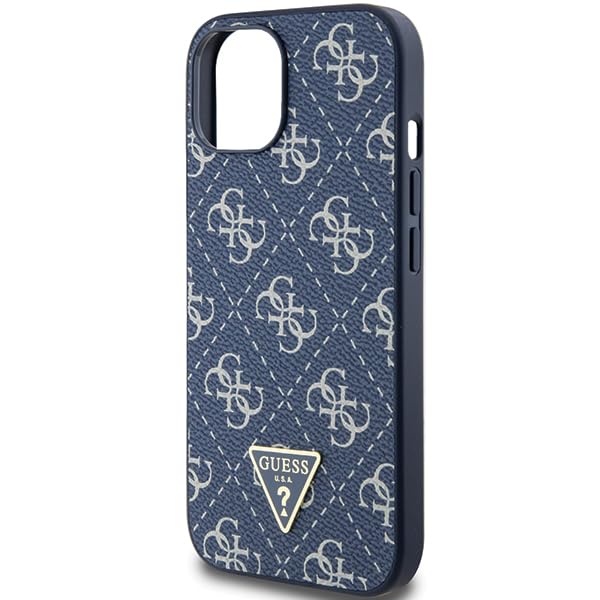 Coque iPhone 15 Plus GUESS rigide bleue avec logo 4G triangle en métal - 6