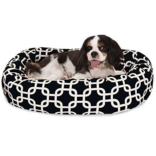 Image of Majestic Pet 24 Inch Links Sherpa Calming Dog Bed Washable - Cozy Soft Round Dog Bed with Spine for Head Support - Fluffy Donut Dog Bed 24x19x7 (inch) - Round Pet Bed Small - BLACK