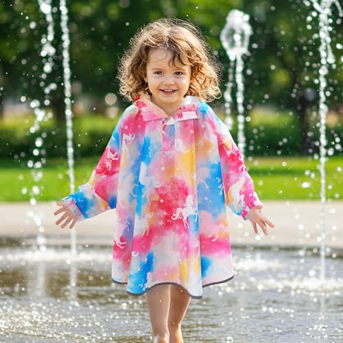 Image of WAWSAM Lightweight Rain Poncho Kids, Ponchos for Kids Waterproof Reusable Hooded, Kids Poncho Rain Jacket