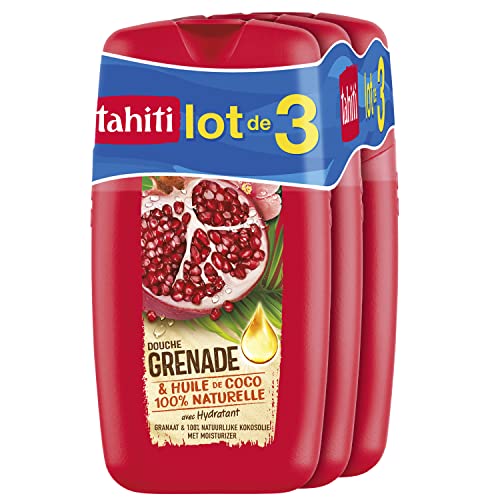 TAHITI - Gel de ducha Tahiti Granada y aceite de coco - Fórmula a base de ingredientes naturales de origen - Juego de 3 x 250 ml