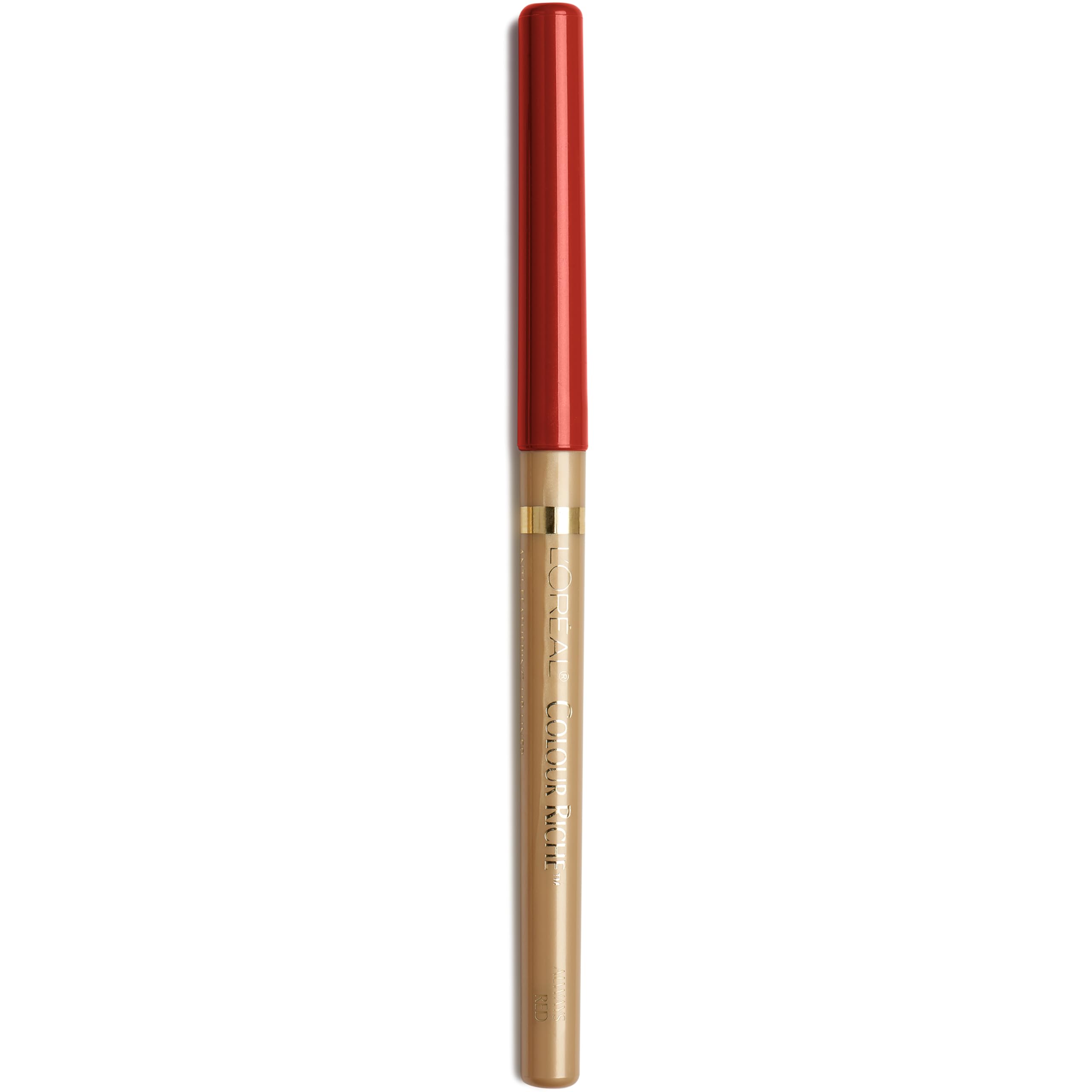 L'Oreal Paris Colour Riche Lip Liner Pencil, Creamy Lip Liner with Omega 3 and Vitamin E, Always Red, 0.01 Oz