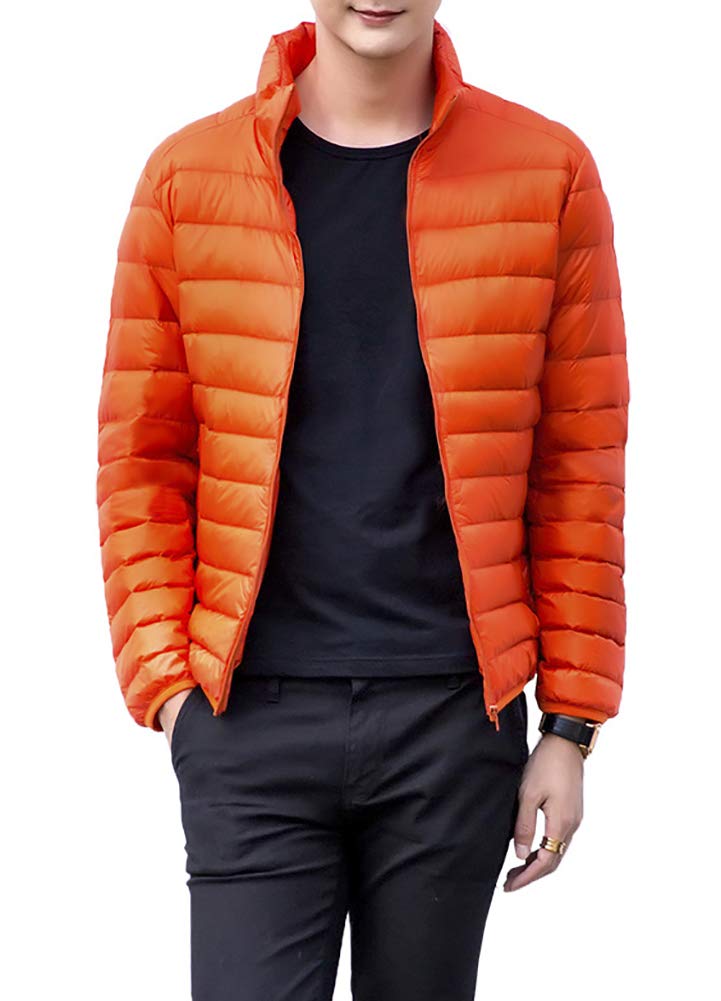QZUniqueMens Lightweight Standing Collar Down Jackets Winter Outwear Coats Orange in L/Chest=120CM