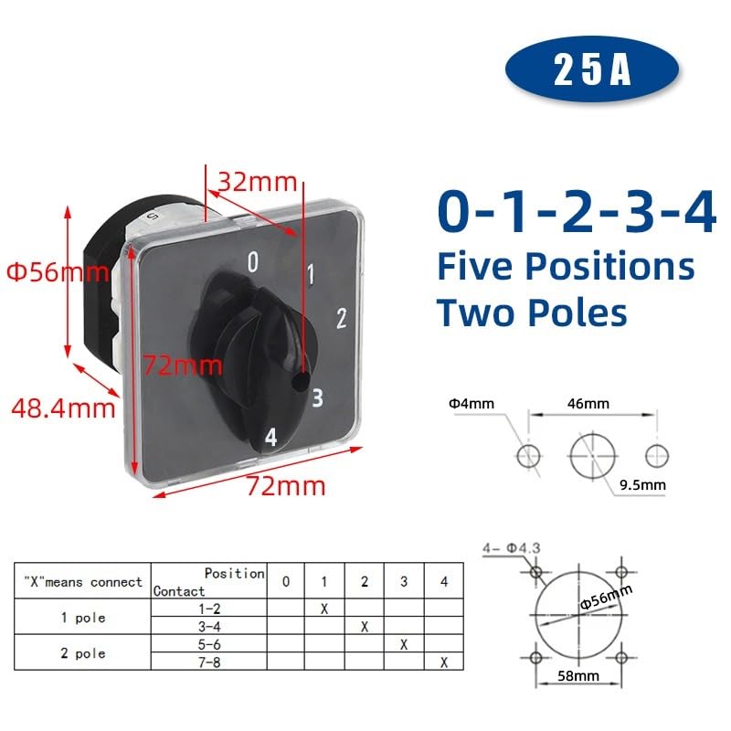 Interrupteur de commutation électrique YMZ12-25A 01-25A 2P, interrupteur de commande de puissance, bouton rotatif marche-arrêt LW31