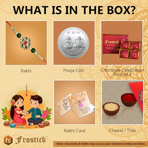 Image of Frostick Rakshabandhan Special Rakhi gift for brother, Chocolate Gift Pack - 4 Pcs (Includes Rice & Tilak)