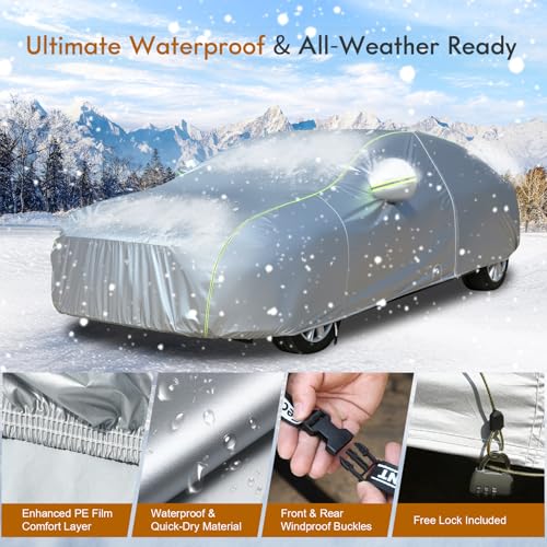 Image of Tecoom Car Cover for Automobiles Waterproof, Windproof Sun Rain Snow Protection Fit for Tesla Model 3 Toyota Corolla 2000-2023 Honda Civic 1991-2023, Kia Stinger /Forte, Full Covers Sedan 191-200 inch