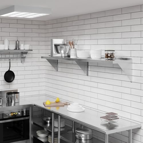 Image of AmGood 14 inch x 72 inch Stainless Steel Wall Shelf | Appliance & Equipment Metal Shelving | Kitchen, Restaurant, Garage, Laundry, Utility Room | Heavy Duty | Squared Edge | NSF Certified