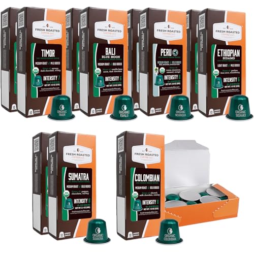 Fresh Roasted Coffee Organic Single-Origin Variety Espresso Pods for Nespresso OriginalLine | USDA Organic, Kosher | 120 Recyclable Aluminum Capsules