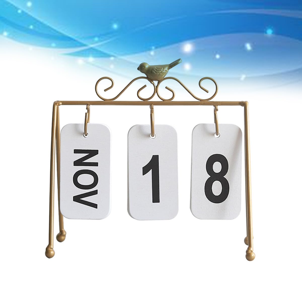 Ciieeo 2 Pezzi Robusto Calendario Da Tavolo in Ferro Calendario Perpetuo Decorativo Decorazione Ufficio Casa Calendario Artigianale in Ferro Accessorio Dorato