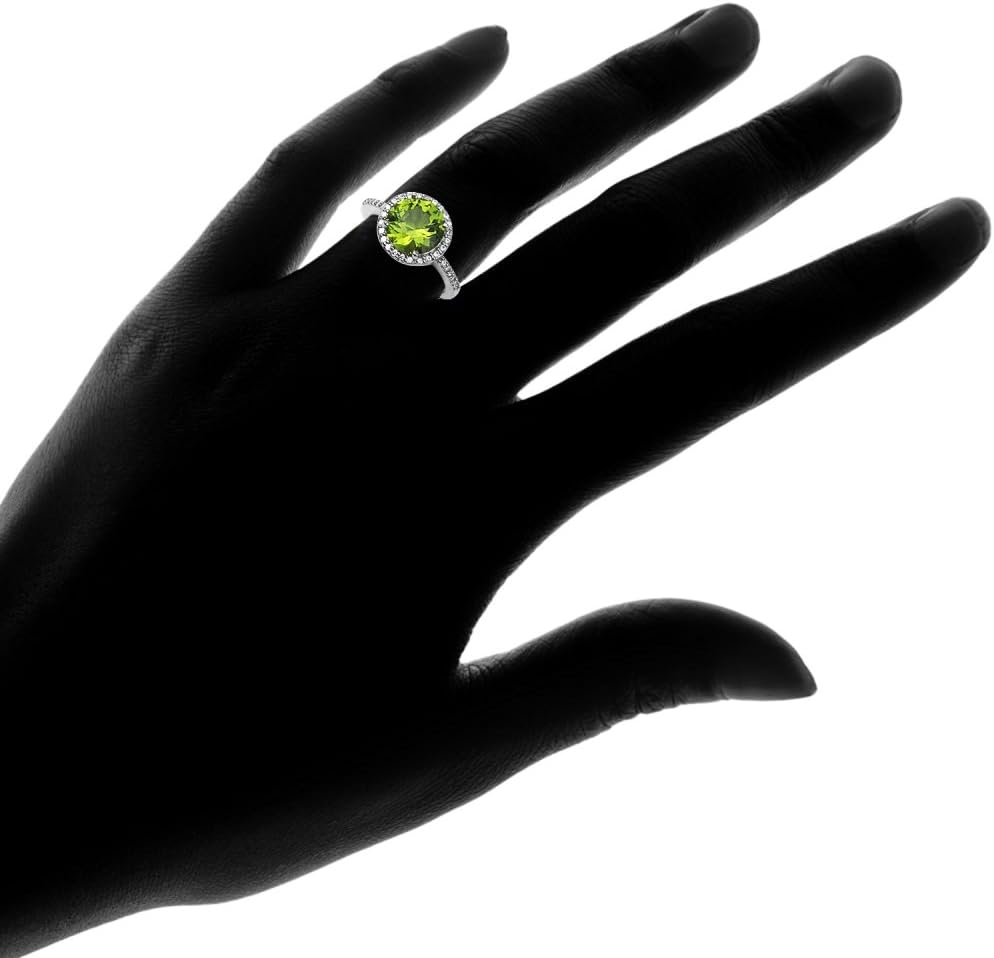 Ice Gems Sterling Silver Simulated Peridot and Cubic Zirconia Round Halo Ring - Image 3