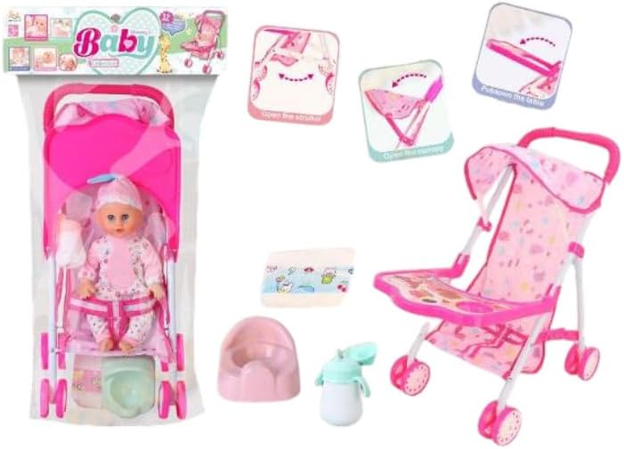 Baby Doll with Foldable Stroller...